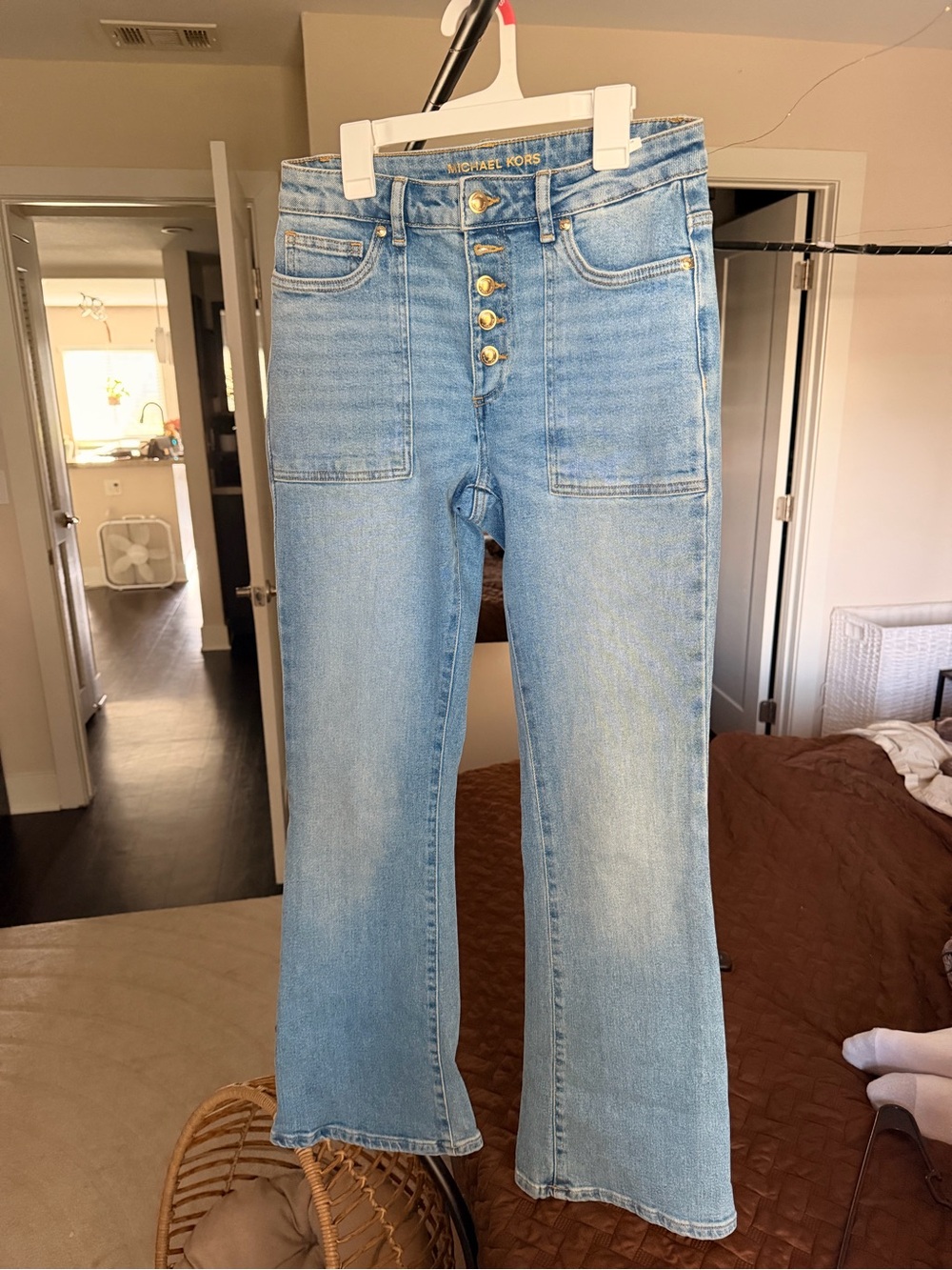 Michael Kors Light Blue Bootcut Button-Fly Jeans